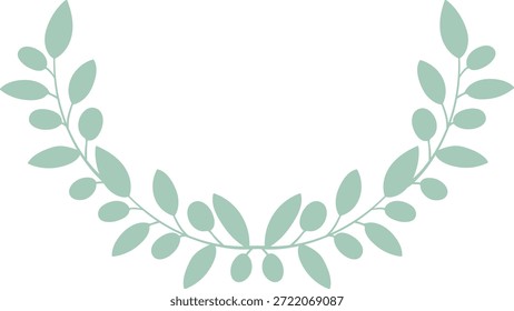 Marco botánico de media corona de ramas de olivo en diseño de cosecha retro verde y minimalista