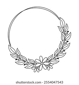 Half Wreath Floral Frame Monogram, Black and White Circular Logo Vector, Family Name Sign