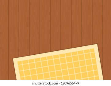 Half yellow checkered tablecloth on a wooden surface flat ivector isolated on white