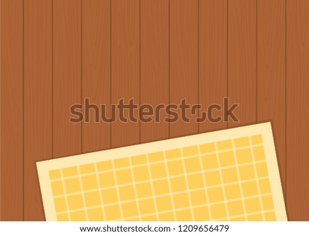 Half yellow checkered tablecloth on a wooden surface flat ivector isolated on white