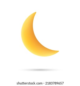 Half yellow moon 3d icon symbol design. Realistic crescent vector illustration