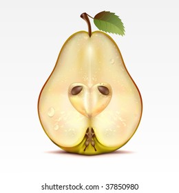 Half a yellow pear on a white background