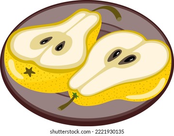 Half yellow pears on plate