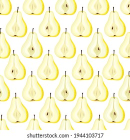 Half yellow pears seamless pattern. Color background.