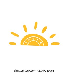 Half yellow sun isolated white background  Hand drawn vector illustration for your design 