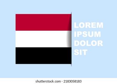 Flaggenvektor der Hälfte des Jemen mit Kopienraum, Länderflagge mit Schattenstil, horizontaler Slideeffekt, Design-Objekt für Jemen, Textbereich, einfaches Flachdesign