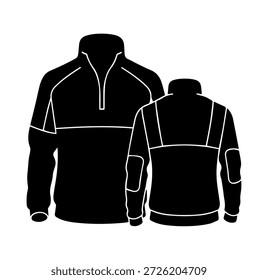Sudadera atlética de media cremallera con paneles en contraste y parches en el codo Ilustración vectorial de silueta de sketch plano de moda técnica para ropa deportiva