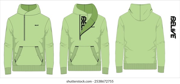 Half zip Hoodie, screen print inside. fleece fabric.