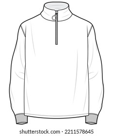 half zip long sleeve high neck t shirt fashion flat sketch vector illustration 