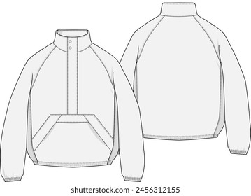 Chaqueta de Pista de media cremallera Windbreaker diseño Vector plano sketch ilustración de moda Plantilla delantera y trasera