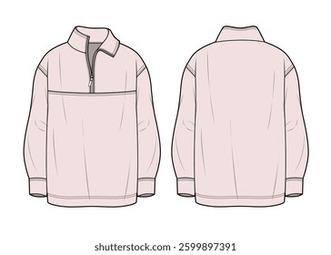 Half Zip Turtle Neck Sweatshirt Vector Design Technical Flat Drawing.