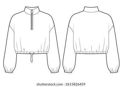 Half zipper sweatshirt with drawstring on bottom.