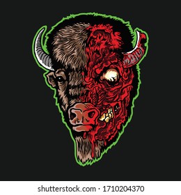 Half Zombie Bison Face Sticker