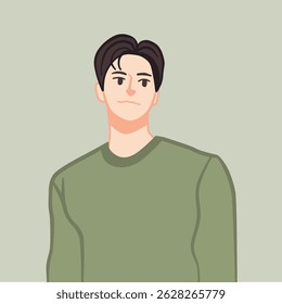 A half-body portrait illustration of a handsome Korean boy wearing a stylish, trendy outfit. Perfect for profile use, fashion-related content, or K-pop inspired designs.