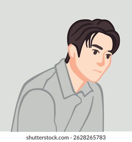 A half-body portrait illustration of a handsome Korean boy wearing a stylish, trendy outfit. Perfect for profile use, fashion-related content, or K-pop inspired designs.