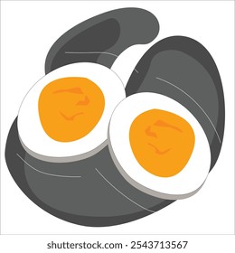 Halbgekochtes Ei, Vektorgrafik . Symbol für gekochtes Ei. Symbol für Lebensmittel