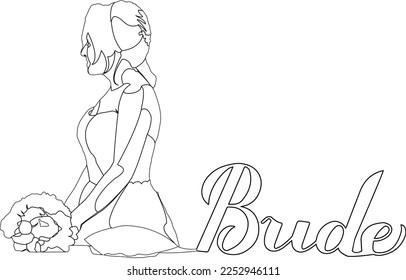 half-bust of bride with bouquet of flowers-