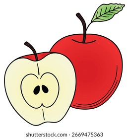 A Half-Cut Apple Vector Illustration on a White Background