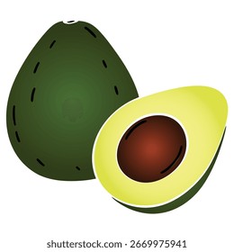 Un aguacate a medio cortar sin Ilustración vectorial de contorno sobre un fondo blanco
