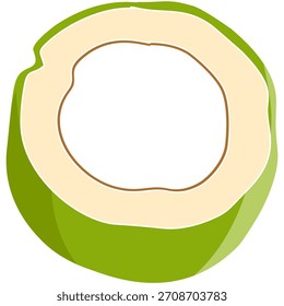Half-cut green coconut element with white meat, isolated on transparent background for tropical artwork and summer drink visuals.