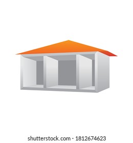 Half-finished house drawing with visible interior. Vector