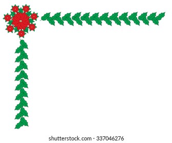 half-frame christmas border - poinsettia with green leaves