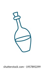 A half-full bottle with a stopper. Hand drawn vector illustration in doodle style.