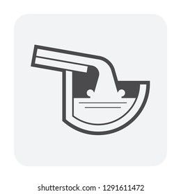 Halfline style gutter vector icon. Also call rain gutter or eavestrough. Include rainwater pour from roof. That is water discharge and drainage system to protect exterior wall of building from damage.