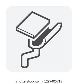 Halfline style gutter vector icon. Also call rain gutter or eavestrough. Include roof, downpipe or downspout and pipeline for water discharge and drainage system to protect building from rainwater.