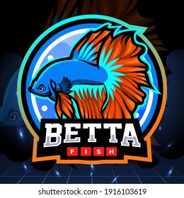 Halfmoon betta fish mascot. esport logo design