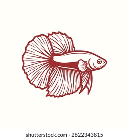 Halfmoon Betta Fish Vintage Logo Vector in Classic Engraved Line Art Illustration Isolated