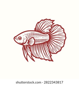 Halfmoon Betta Fish Vintage Logo Vector in Classic Engraved Line Art Illustration Isolated