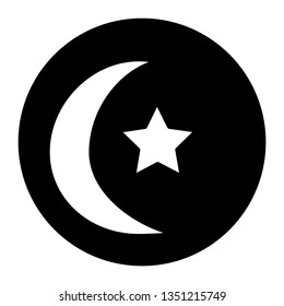 a half-moon black and white icon that is characteristic of Islamic religion