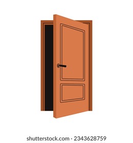 Half-open door, entrance, exit. House doorway, home wooden doorframe, room portal for entering. Entry way to apartment. Flat vector illustration isolated on white background