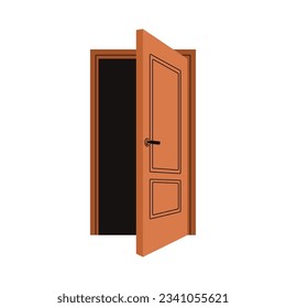 Half-open door. Exit and entrance from inside. House doorway, frame. Doorframe for entering, accessing room. Portal, entry, way to abstract home. Flat vector illustration isolated on white background