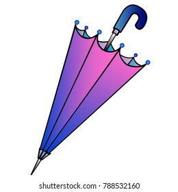 Half-open umbrella with a crochet handle - full color vector illustration. purple half-open umbrella