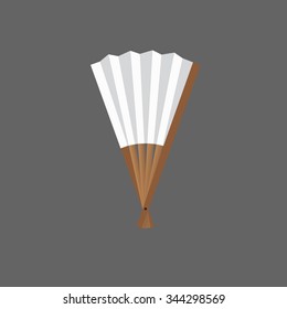Half-opened fan white and wooden in vector.