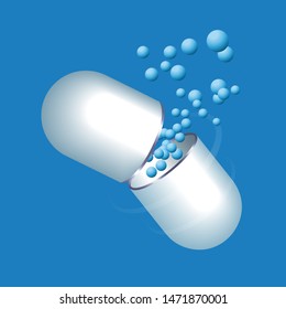 Half-opened pill with content of antibiotic or probiotic drug