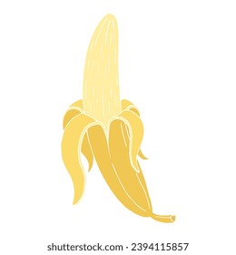 A half-peeled banana. Hand Drawn. Freehand drawing. Doodle. Sketch. Outline. 