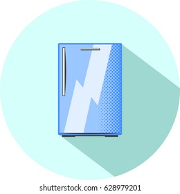 Half-size refrigerator. Built-in kitchen appliance flat style vector illustration. Pink fridge with two doors and freezer. Smart fridge electric equipment. Modern home appliance. Food storage icon