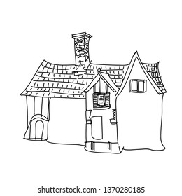 Half-timbered house vector illustration. Medieval architecture. Line illustration for prints, cards, textile
