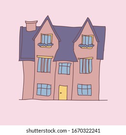 Half-timbered house vector illustration. Medieval european architecture.  Hand drawn vector illustration for prints, cards, textile