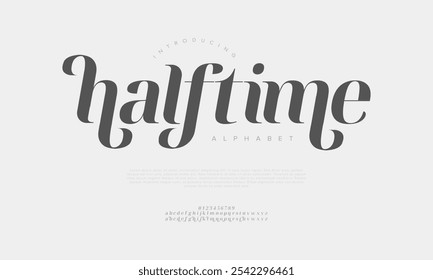 Halftime typography beauty fashion elegant minimalist serif italic fonts decorative wedding vintage retro logos. Minimal luxury font alphabet logo. Vector illustration