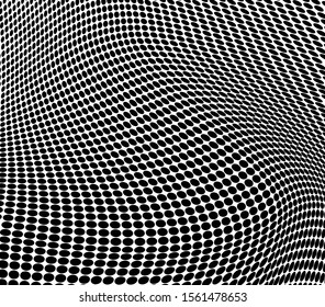 Halfton black and white. Abstract chaotic waves from points. Vector modern optical pop art texture for posters, business cards, cover