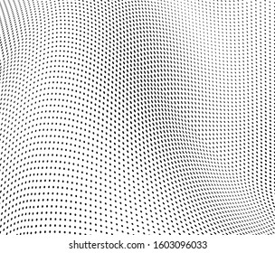 Halfton black and white. Abstract chaotic waves from points. Vector modern optical pop art texture for posters, business cards, cover
