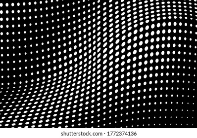 Halfton black and white wave. Chaotic texture of dots