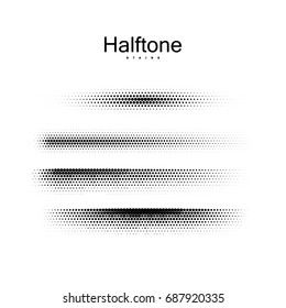 Halfton brush strokes collection. Vintage vector halftone backgrounds. Set of dotted stains. Applicable for web and print design.