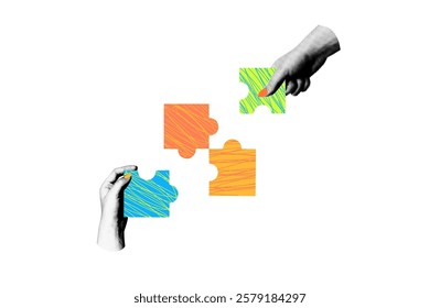 Halfton Hands With Puzzles Collage sticker  element  symbol of teamwork unity colleagues puzzle problem solving