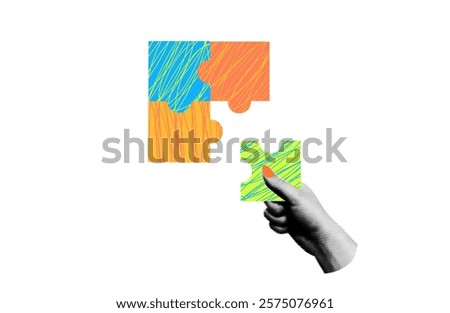 Halfton Hands With Puzzles Collage sticker  element  symbol of teamwork unity colleagues puzzle problem solving