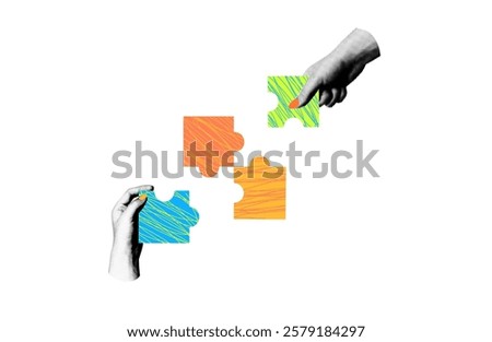 Halfton Hands With Puzzles Collage sticker  element  symbol of teamwork unity colleagues puzzle problem solving